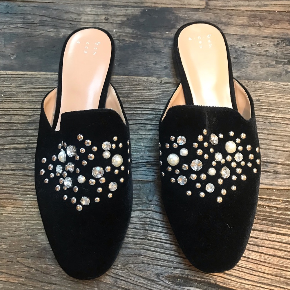 Velvet black mules
